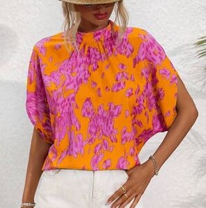 Vibrant Orange and Pink Women's Blouse